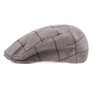 Béret classique à carreaux pour hommes en tissu respirant gris-brun pour l'été