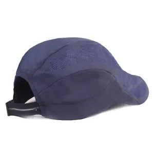 Dark blue quick-dry baseball cap featuring breathable mesh panels and adjustable back strap