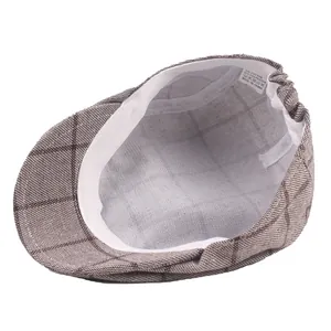 Béret à carreaux marron pour homme avec tissu respirant et bande arrière élastique