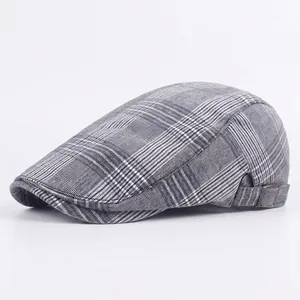 Plaid Ivy Cap For Men Women Adjustable Checkered Flat Cap Breathable Cotton Blend Sun Protection Duckbill Hat For Outdoor