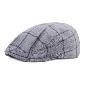 Béret plat à carreaux gris respirant avec protection solaire pour le plein air