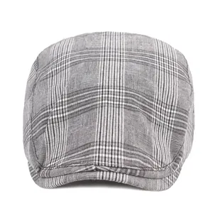 Classic grey plaid ivy cap for men and women with vintage British striped pattern