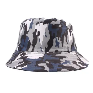 Chapeau bob camouflage de plein air avec bord court pour protection solaire bleue
