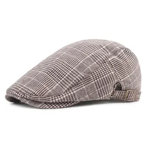 Vintage Kariert Schiebermütze Für Herren Damen Verstellbare Metallschnalle Baumwollmischung Flache Kappe Atmungsaktiv Retro Britisch Stil Sonnenschutz Schirmmütze