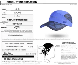 Detailed size guide for mesh sports cap showing 55-60cm adjustable circumference