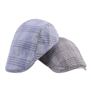 Classic plaid flat caps in light blue and grey, stylish sun protection newsboy hats