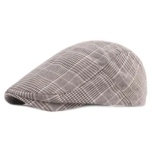 Classic retro plaid duckbill cap featuring a brown houndstooth pattern on a white background