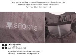 Detail view of breathable mesh fabric and adjustable plastic buckle on sports cap