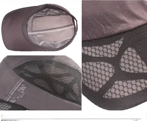 Close-up of coffee brown mesh baseball cap showing breathable texture and sport fabric detail