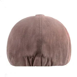 Vintage dunkelbraune Schiebermütze aus Baumwolle mit elastischem Gummizug hinten