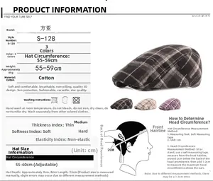 Detailed size guide for the plaid wool beret with adjustable 55-60cm circumference