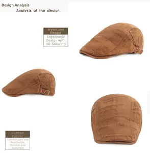 Vues détaillées de la casquette plate en coton marron avec boucle en métal réglable