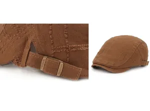 Casquette militaire en toile marron vieillie avec boucle métallique réglable