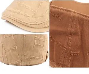 Détails de la texture matelassée et des coutures sur les bérets vintage effet usé