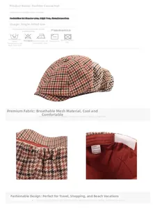 Detailed size specifications and wool blend fabric texture of the striped beret cap