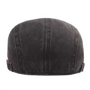 Dark grey washed cotton ivy cap with adjustable metal buckles and three-panel stitch back