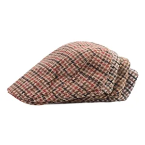 Classic striped vintage newsboy cap with houndstooth pattern for autumn and winter warmth