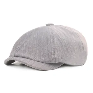 Casquette gavroche classique grise à chevrons avec texture vintage et forme octogonale