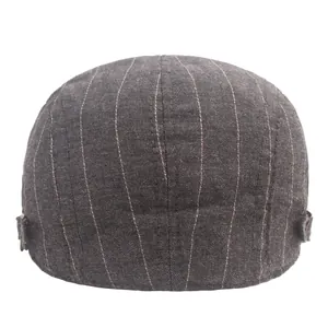 Béret rétro gris foncé à rayures avec boucles réglables pour hommes et femmes élégants