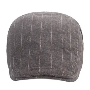 Casquette plate classique gris foncé à rayures pour hommes et femmes, style rétro chic
