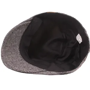 Classic herringbone wool beret cap for men and women with warm interior lining