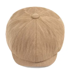 Casquette Gavroche Vintage à Chevrons en Mélange de Coton Chapeau Octogonal pour Femmes Hommes Style Britannique Rétro Hiver Automne Décontracté Voyage Béret