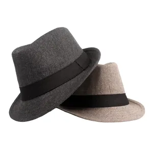 Vintage British style wool fedora hats for men in dark grey and light khaki colors
