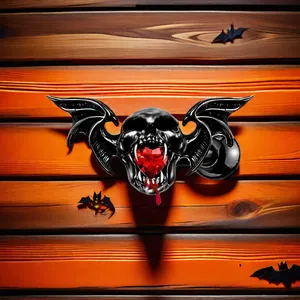 Piercing téton gothique crâne chauve-souris argenté avec cœur rouge et goutte de sang
