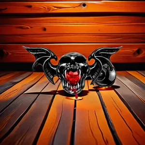 Design gothique de crâne et chauve-souris avec cœur rouge et détail de goutte de sang