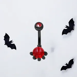 Piercing nombril gothique avec griffes noires et zircon rouge pour bijoux d'Halloween