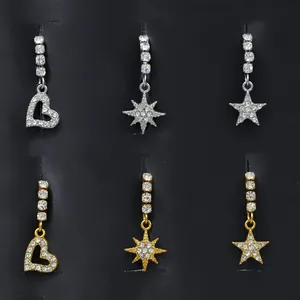 Stainless steel belly button rings set with heart and star pendants inlaid with zircons