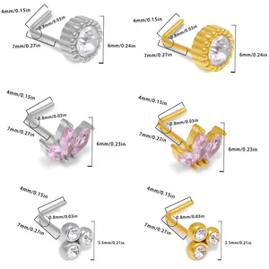 Surgical steel butterfly and heart nose stud set in silver and gold with pink zircon