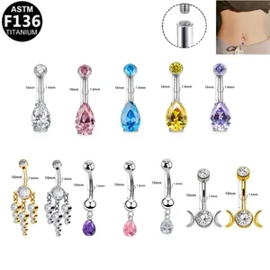 ASTM F136 Titanium Belly Button Ring Luxury Heart Teardrop Zirconia Dangle Body Piercing Jewelry For Women Piercing Accessory