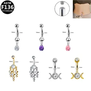 ASTM F136 titanium belly button rings set with cubic zirconia in various colors