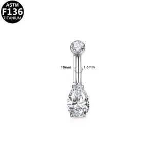 Macro view of ASTM F136 titanium belly ring showing 1.6mm gauge and 10mm bar length