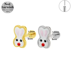 Paar Labret-Stecker aus 316L-Chirurgenstahl mit Kaninchen-Motiv in Gold und Silber