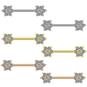 316L Roestvrij Staal Barbell Tepelpiercings Met Bloemen Koper Zirkonia Ingelegde Body Piercing Sieraden Voor Vrouwen Goud Zilver Roségoud