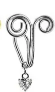 Detailed view of silver spiral nose clip featuring a sparkling heart-shaped zircon pendant