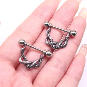 Doppel-Schlangen-Nippelpiercing mit roten Strassaugen auf Edelstahl-Schmuckstücken