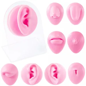 Silicone Body Part Piercing Practice Model Realistic Ear Nose Lip Tongue For Medical Teaching Prop Jewelry Display Stand