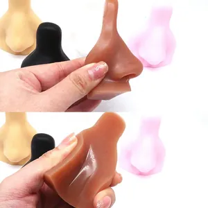Macro shot of flexible silicone nose model showing high elasticity for medical training