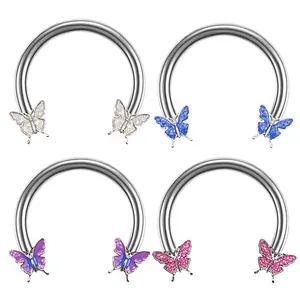 Horseshoe Piercing Ring Stainless Steel With Copper Glitter Butterfly Septum Cartilage Hoop Earring Body Jewelry