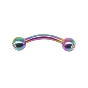 Piercing de barra curva arcoíris con cristales brillantes en ambos extremos