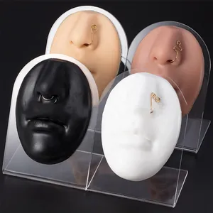 Nose piercing jewelry set displayed on diverse skin tone silicone models with stands