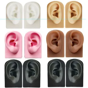Five assorted skin tones silicone ear models for jewelry display and medical teaching