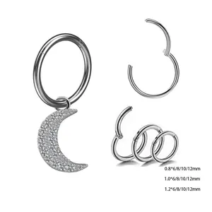 Anello per naso in acciaio inossidabile argento con ciondolo a luna e cerchi