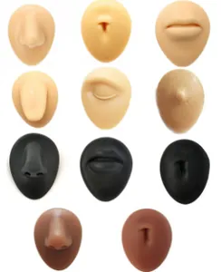 Detailed view of silicone medical models for piercing and suturing practice in various skin tones