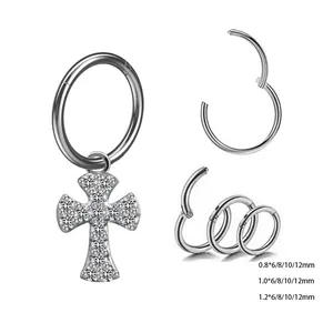 Cerchio a cerniera in acciaio inox argento con pendente a croce in cristallo e varie misure