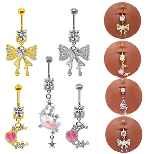 316L Edelstahl Bauchnabelpiercing Für Damen Kupfer Zirkonia Schmetterling Stern Mond Herz Eingelegt Körperschmuck Nabelring