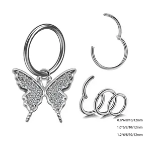 Anello al Naso in Acciaio Inossidabile 316 Rame Zirconia Farfalla Luna Stella Croce Malocchio Trifoglio Piercing Unisex